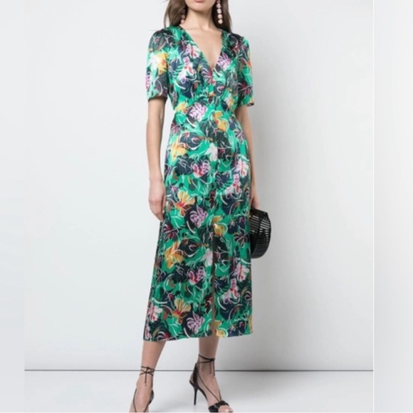 SALONI NWT Eden Floral Dress in Emerald 100% Silk Size 4 - Picture 1 of 13